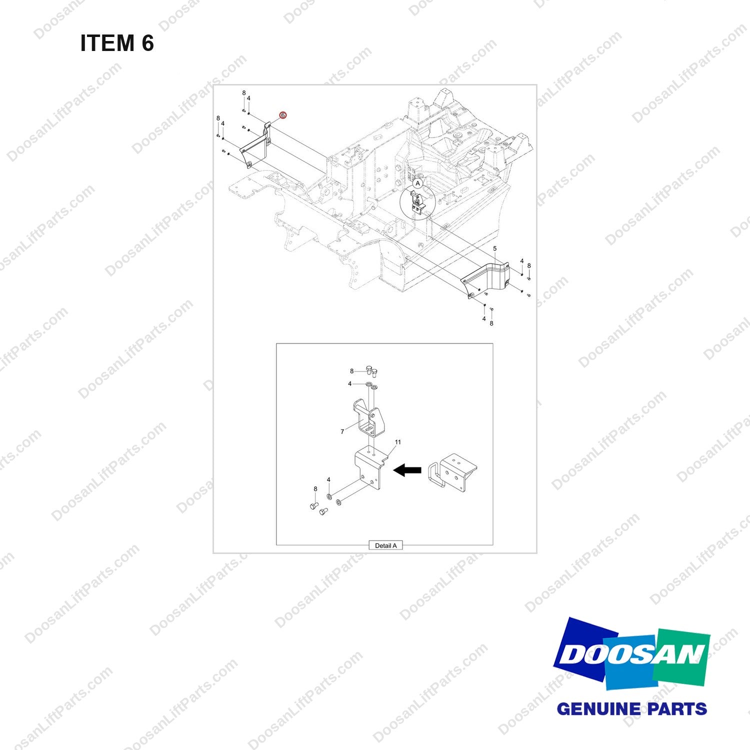 110508-40296 FRAME GP;IN-HOUSE ASSY - full parts diagram, item 6 marked - genuine Doosan / Bobcat forklift part
