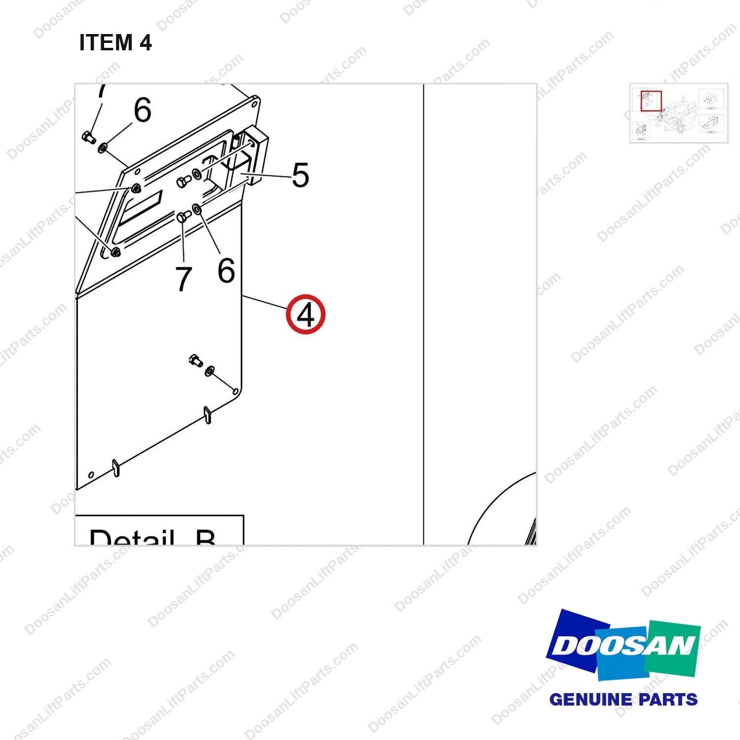 110508-40999 COVER ASSY;D90,FS - parts diagram, item 4 shown - genuine Doosan / Bobcat forklift part