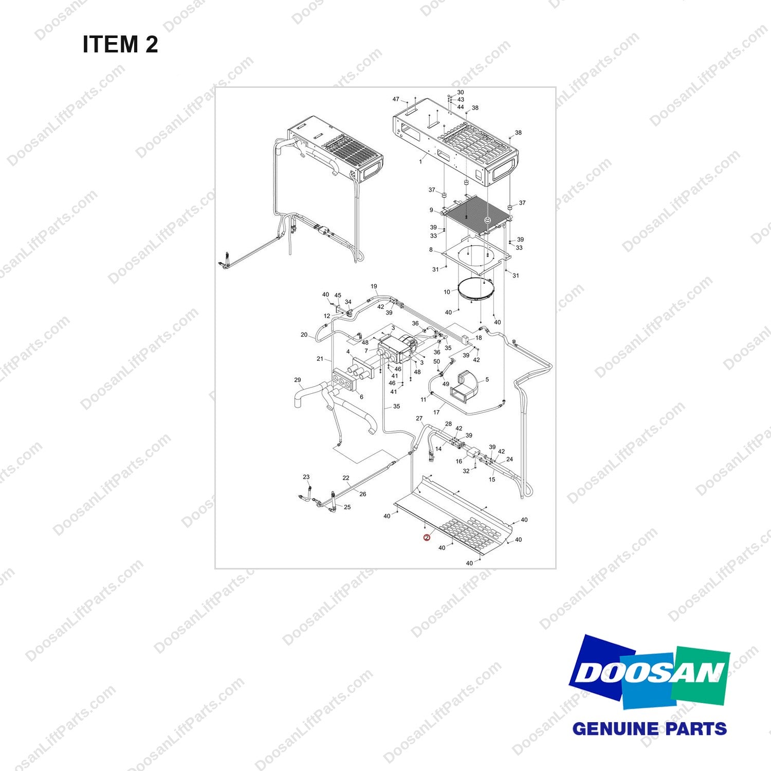 110508-41036 CONDITIONER ASSY,AIR;D160S-9 - full parts diagram, item 2 marked - genuine Doosan / Bobcat forklift part