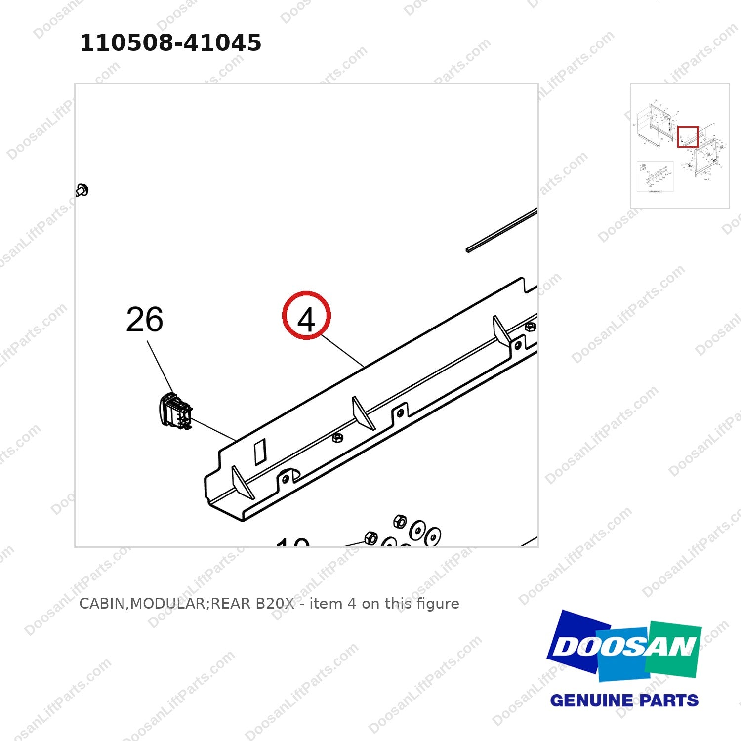 110508-41045 CABIN,MODULAR;REAR B20X - parts diagram, item 4 shown - genuine Doosan / Bobcat forklift part