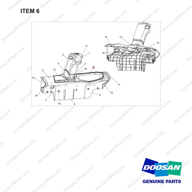 110508-41157 COVER ASSY;CONSOLE - full parts diagram, item 6 marked - genuine Doosan / Bobcat forklift part