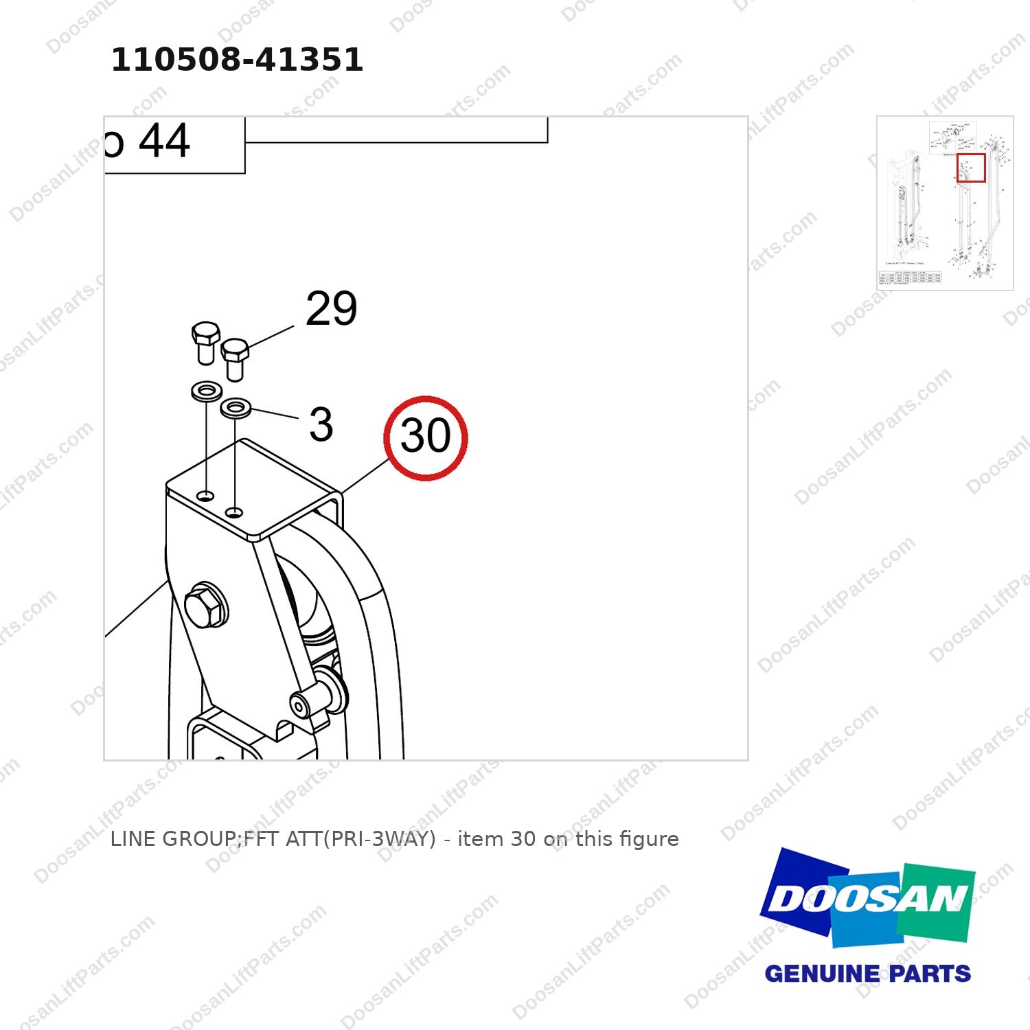 110508-41351 LINE GROUP;FFT ATT(PRI-3WAY) - parts diagram, item 30 shown - genuine Doosan / Bobcat forklift part