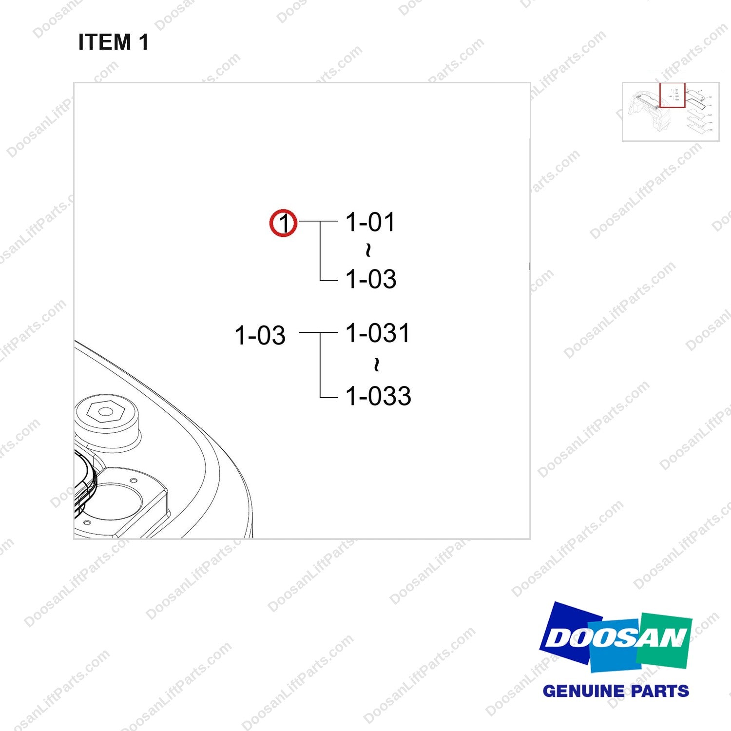 110508-41488 RADIATOR COVER GP;D25S-9 OVHG - parts diagram, item 1 shown - genuine Doosan / Bobcat forklift part