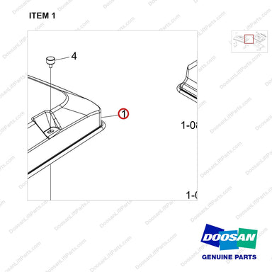 110508-41900 RADIATOR COVER GP;D40S-9 T5 55KW - parts diagram, item 1 shown - genuine Doosan / Bobcat forklift part