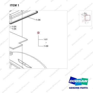 110508-42108 COVER GROUP;RADIATOR HOOD (STD) - parts diagram, item 1 shown - genuine Doosan / Bobcat forklift part