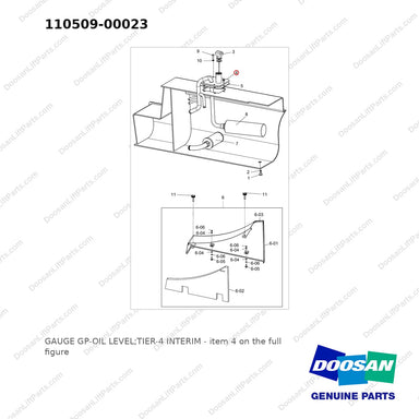 110509-00023 GAUGE GP-OIL LEVEL;TIER-4 INTERIM - full parts diagram, item 4 marked - genuine Doosan / Bobcat forklift part
