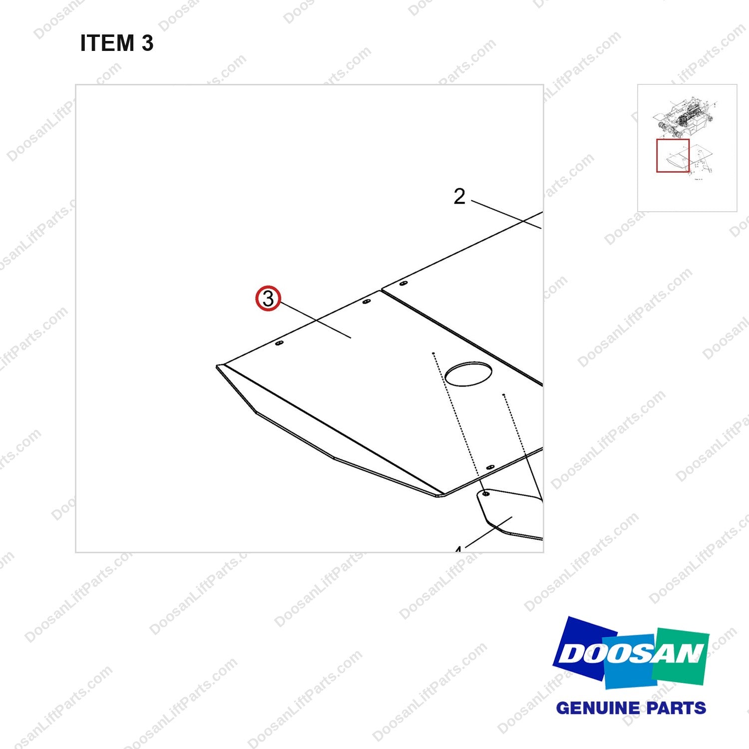 110513-01805 Changeover AR. Belly Plate , Aluminum - parts diagram, item 3 shown - genuine Doosan / Bobcat forklift part