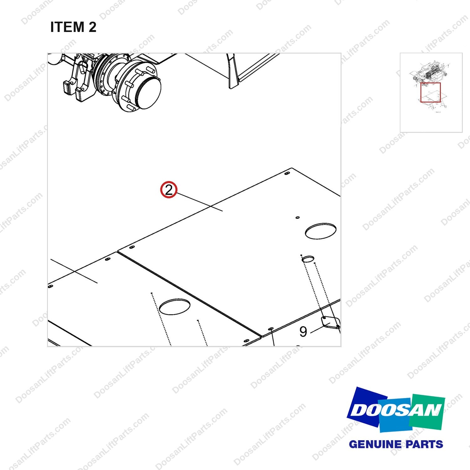 110513-01806 Changeover AR. Belly Plate , Aluminum - parts diagram, item 2 shown - genuine Doosan / Bobcat forklift part