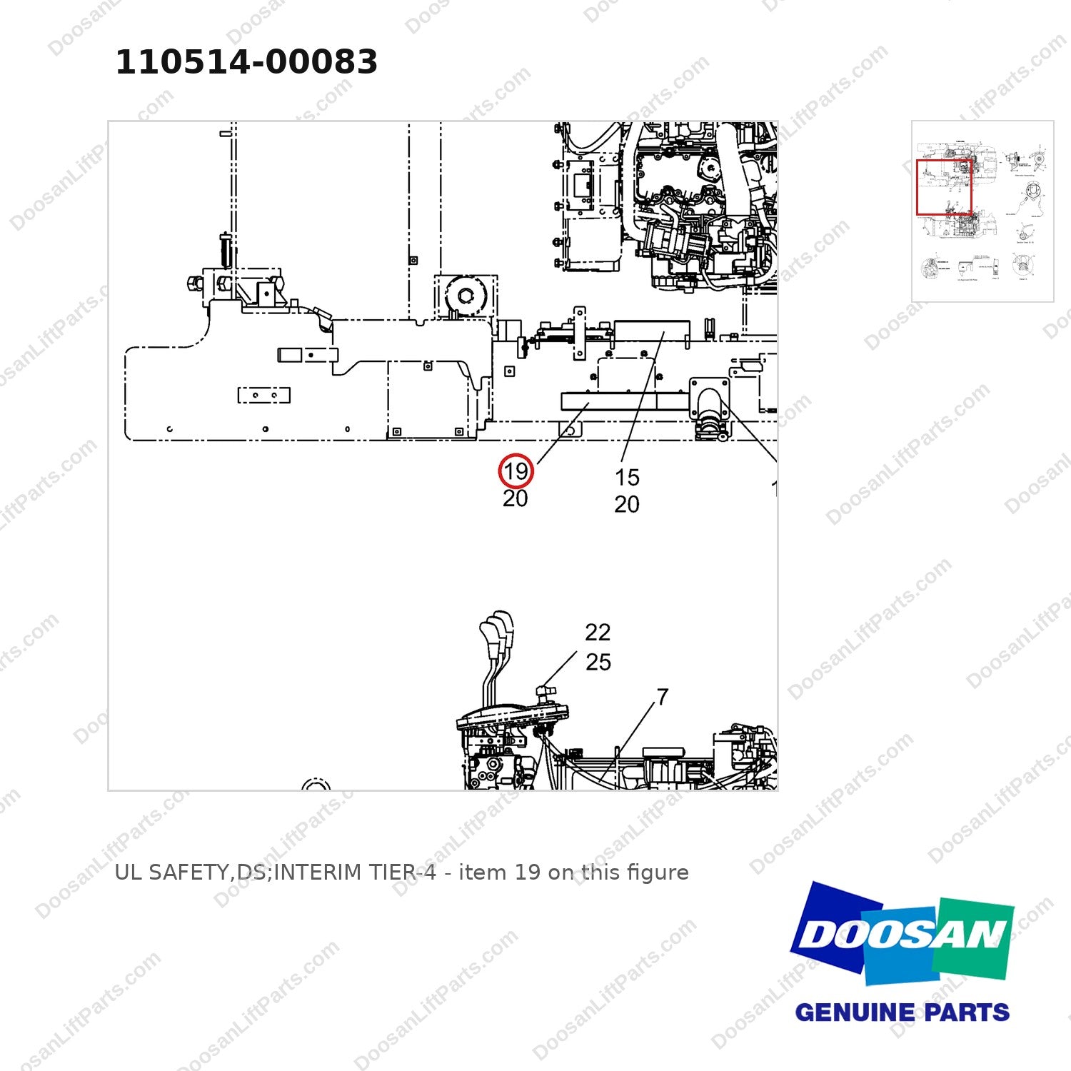 110514-00083 UL SAFETY,DS;INTERIM TIER-4 - parts diagram, item 19 shown - genuine Doosan / Bobcat forklift part