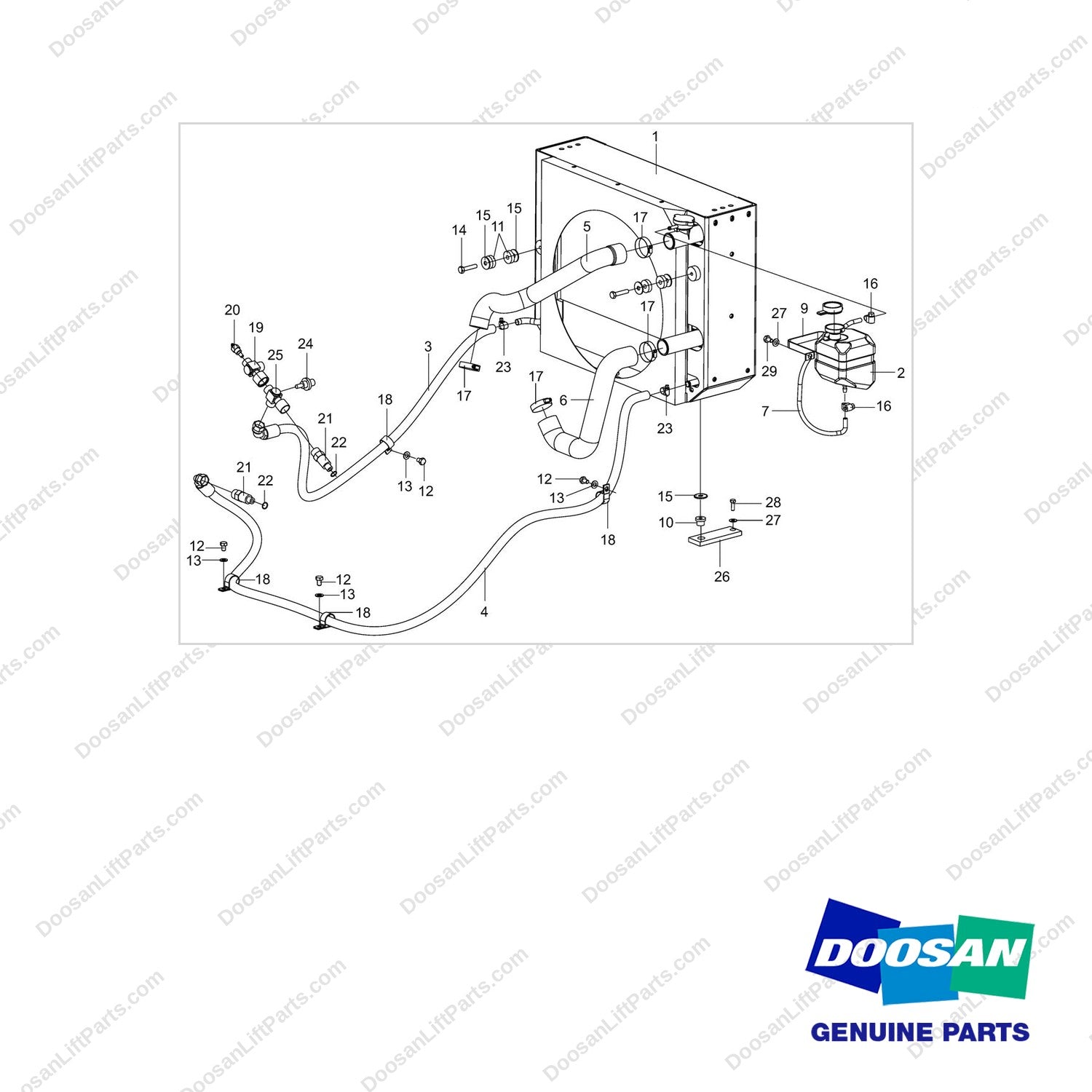 110515-00539 COOLER ASSY - full parts diagram - genuine Doosan / Bobcat forklift part