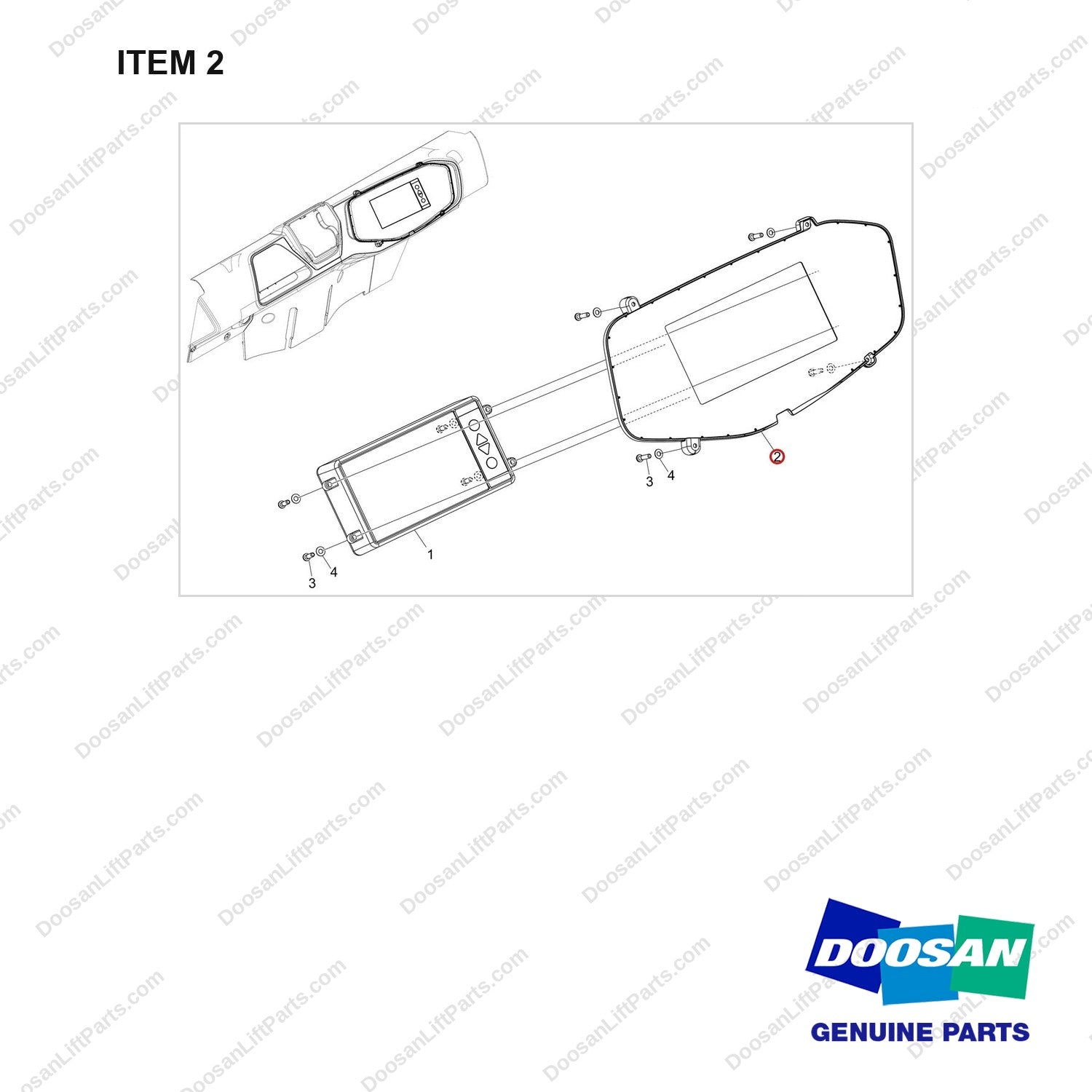 110515-00697 DISPLAY;5INCH W/O HEATER - full parts diagram, item 2 marked - genuine Doosan / Bobcat forklift part