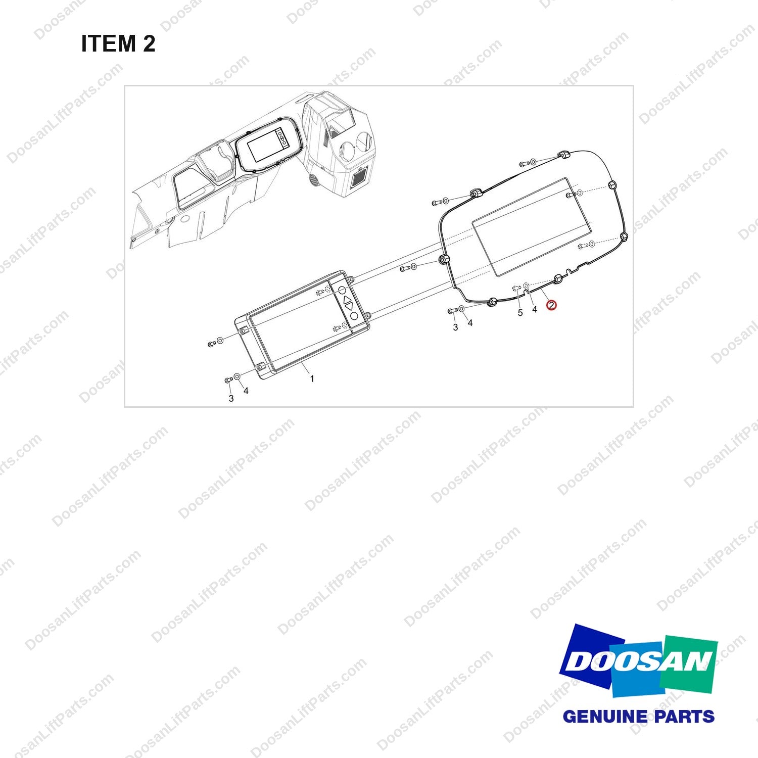 110515-00699 DISPLAY;5INCH W/HEATER - full parts diagram, item 2 marked - genuine Doosan / Bobcat forklift part