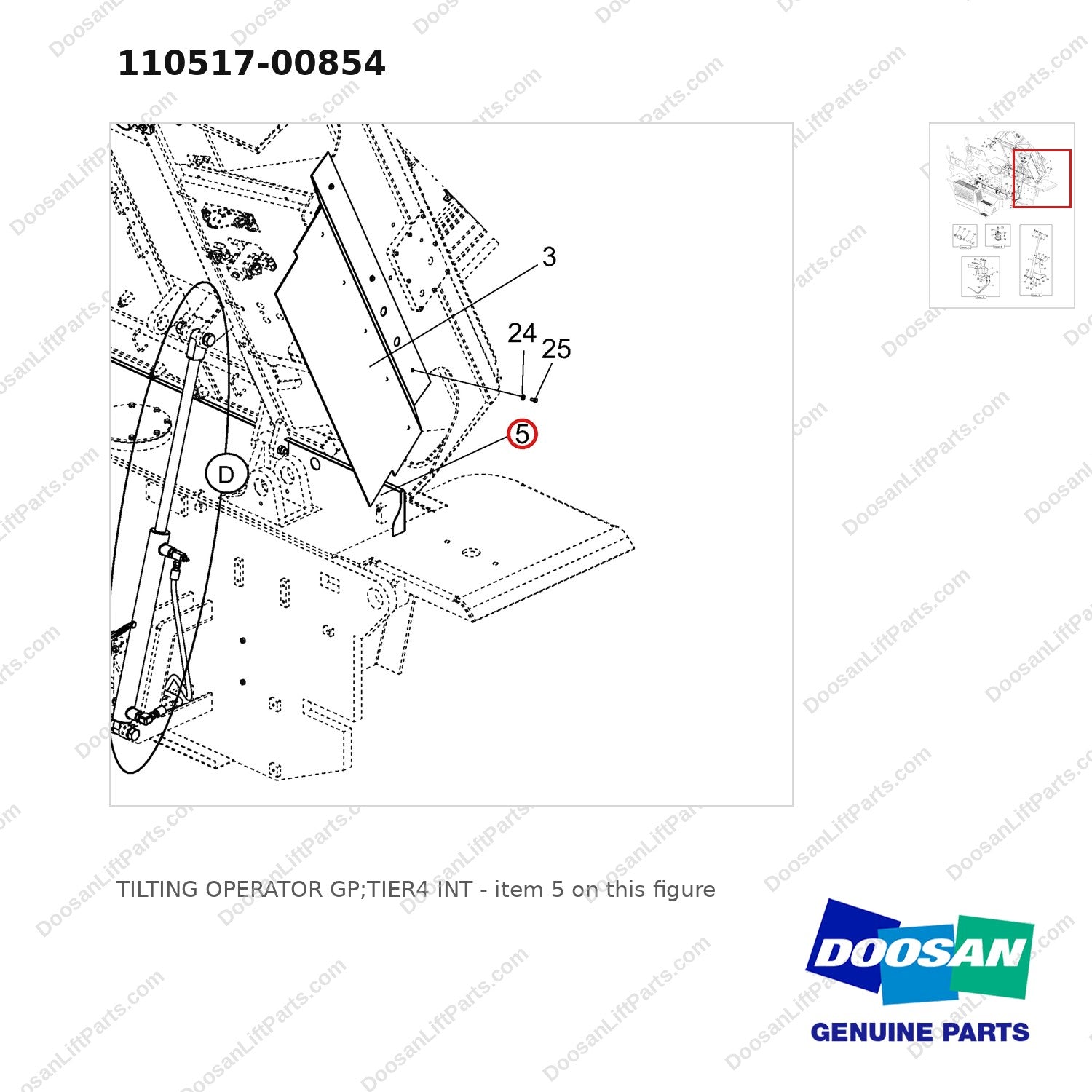 110517-00854 TILTING OPERATOR GP;TIER4 INT - parts diagram, item 5 shown - genuine Doosan / Bobcat forklift part