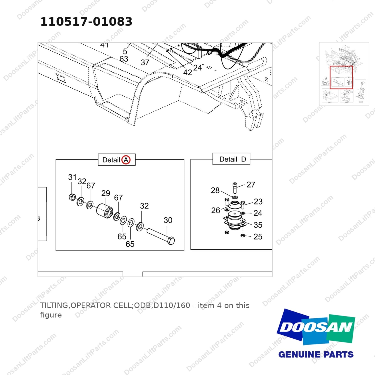 110517-01083 TILTING,OPERATOR CELL;ODB,D110/160 - parts diagram, item 4 shown - genuine Doosan / Bobcat forklift part