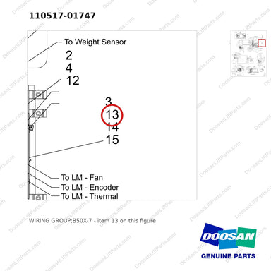 110517-01747 WIRING GROUP;B50X-7 - parts diagram, item 13 shown - genuine Doosan / Bobcat forklift part