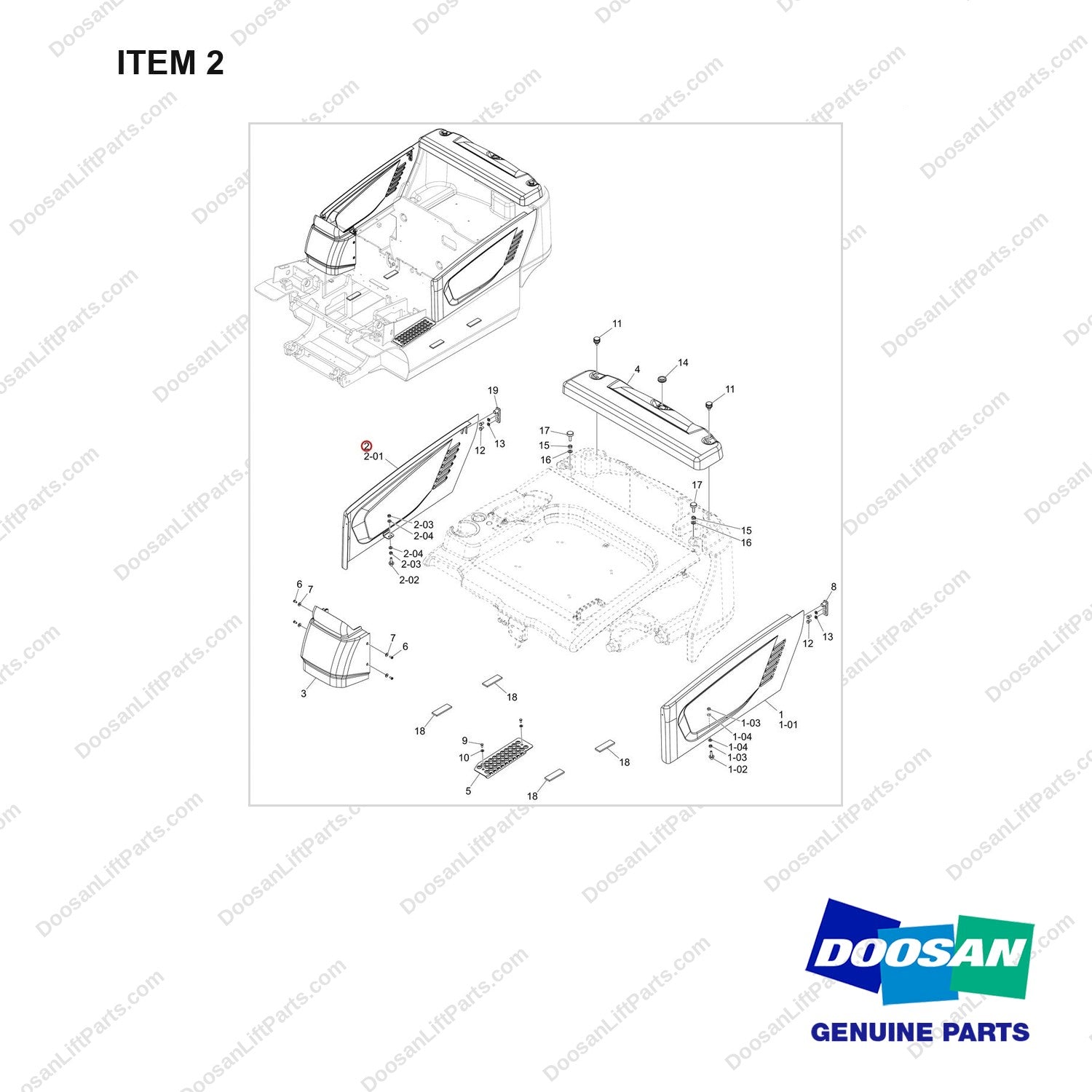 110517-02765 PANEL;GP.OUTER,B20T PLUS,BOBCAT - full parts diagram, item 2 marked - genuine Doosan / Bobcat forklift part
