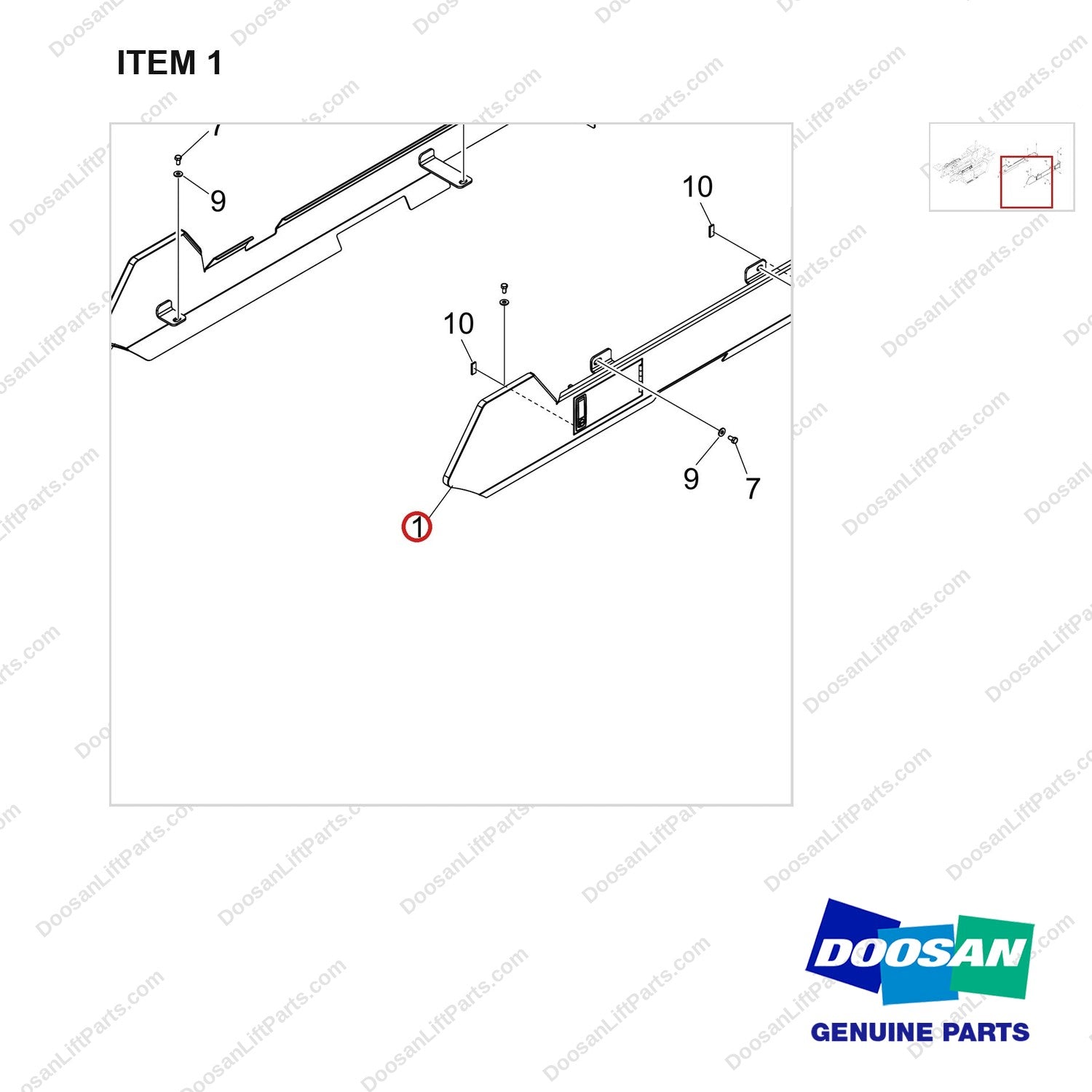 110517-02785 SIDE PANEL GP W/O PCP - parts diagram, item 1 shown - genuine Doosan / Bobcat forklift part