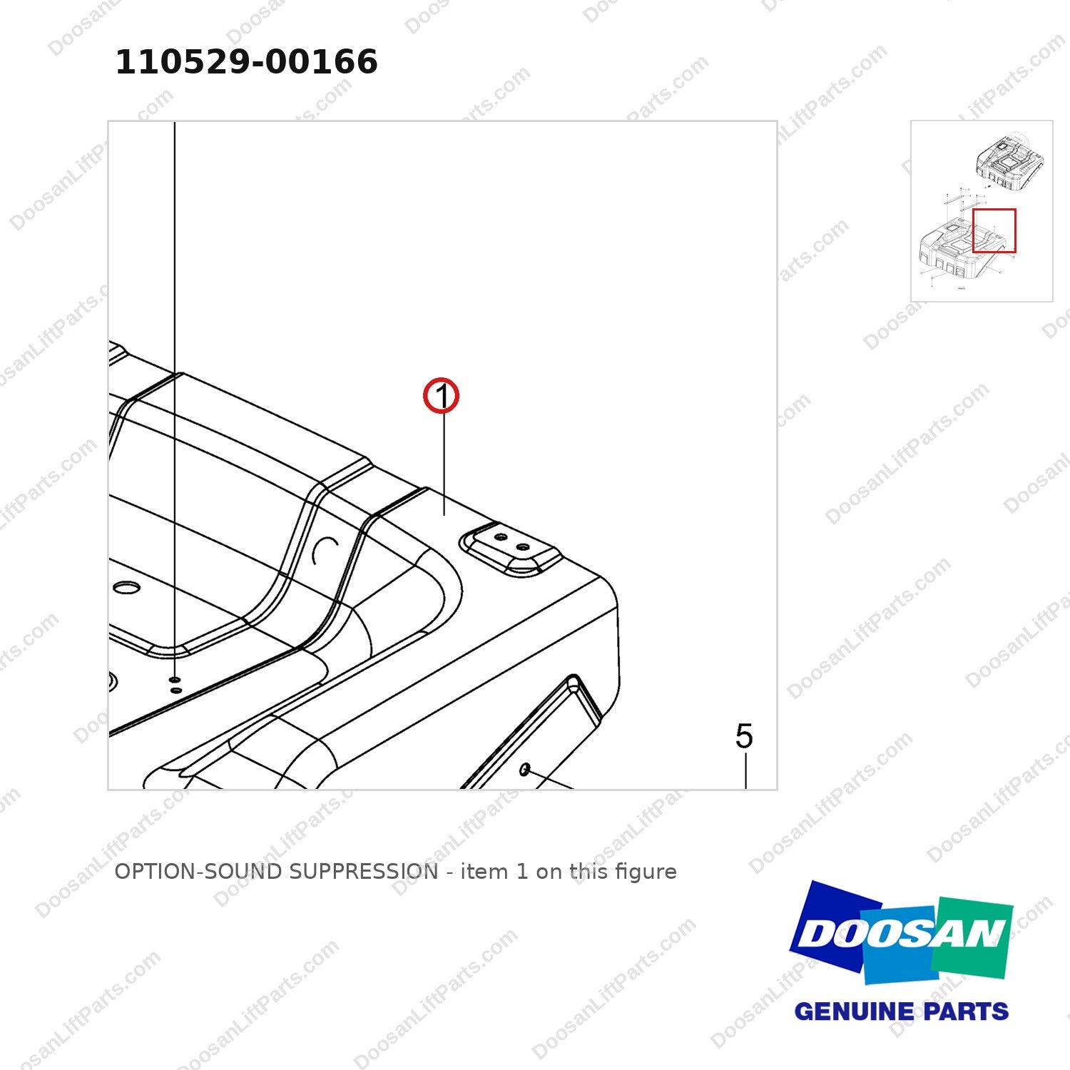 110529-00166 OPTION-SOUND SUPPRESSION - parts diagram, item 1 shown - genuine Doosan / Bobcat forklift part