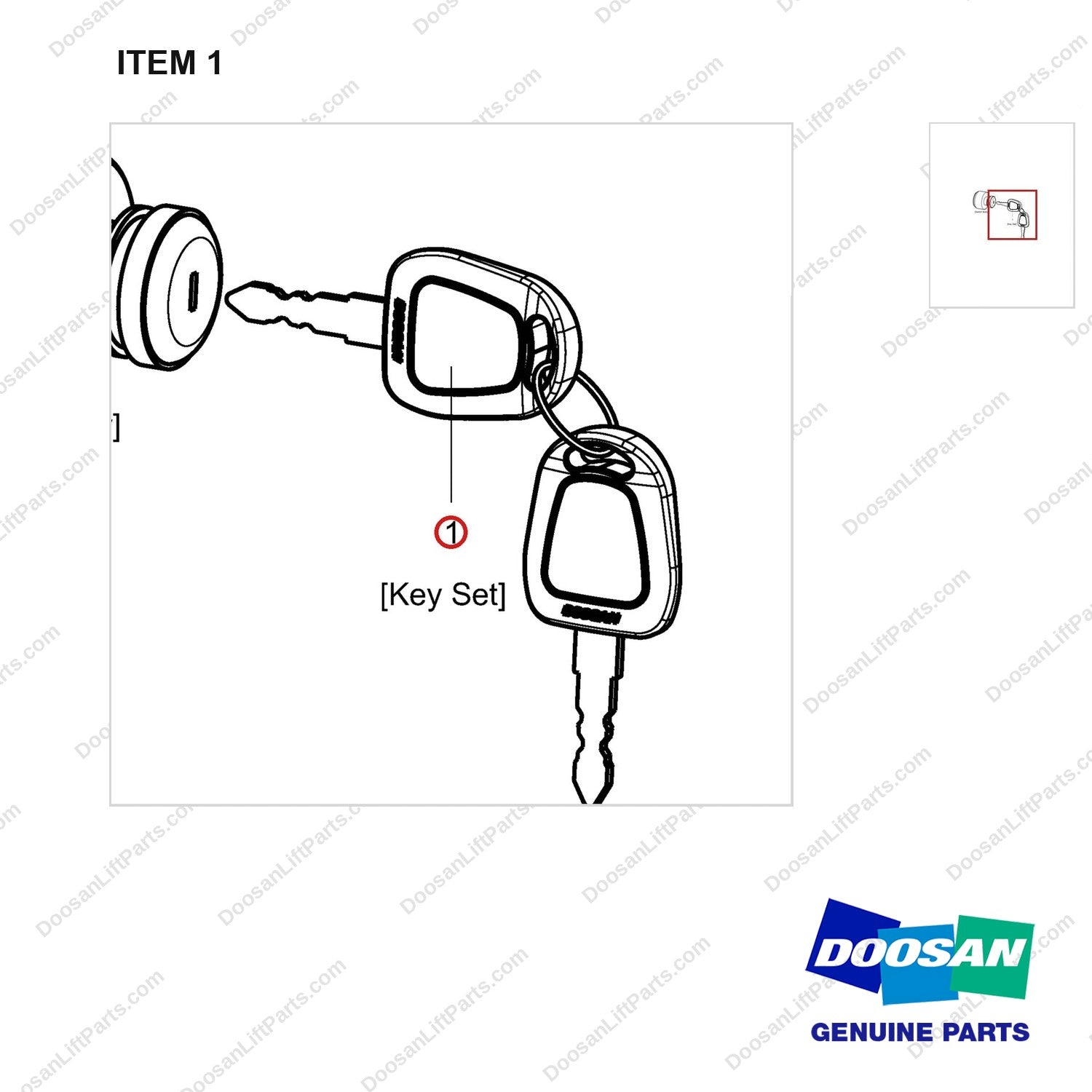 110702-00332KT SWITCH ASSY,KEY;IGNITION - parts diagram, item 1 shown - genuine Doosan / Bobcat forklift part