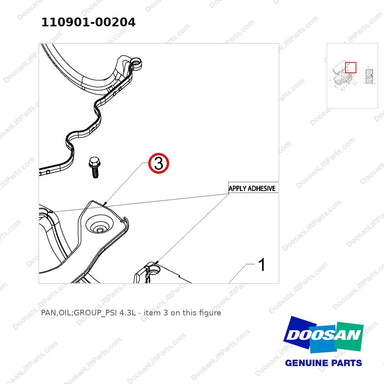 110901-00204 PAN,OIL;GROUP_PSI 4.3L - parts diagram, item 3 shown - genuine Doosan / Bobcat forklift part