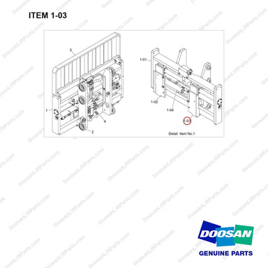 110909-00100 FORKPOSITIONER, FF,ISFP,W=1300,SIM,4SP,CL3 - full parts diagram, item 1-03 marked - genuine Doosan / Bobcat forklift part