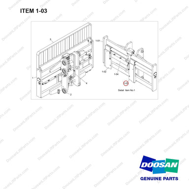 110909-00106 FORKPOSITIONER, FFT,ISFP,W=1680,SIM,4SP,CL4 - full parts diagram, item 1-03 marked - genuine Doosan / Bobcat forklift part