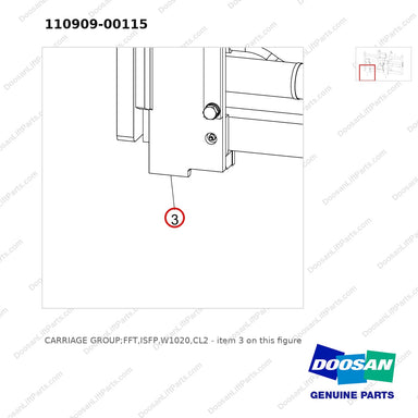 110909-00115 CARRIAGE GROUP;FFT,ISFP,W1020,CL2 - parts diagram, item 3 shown - genuine Doosan / Bobcat forklift part