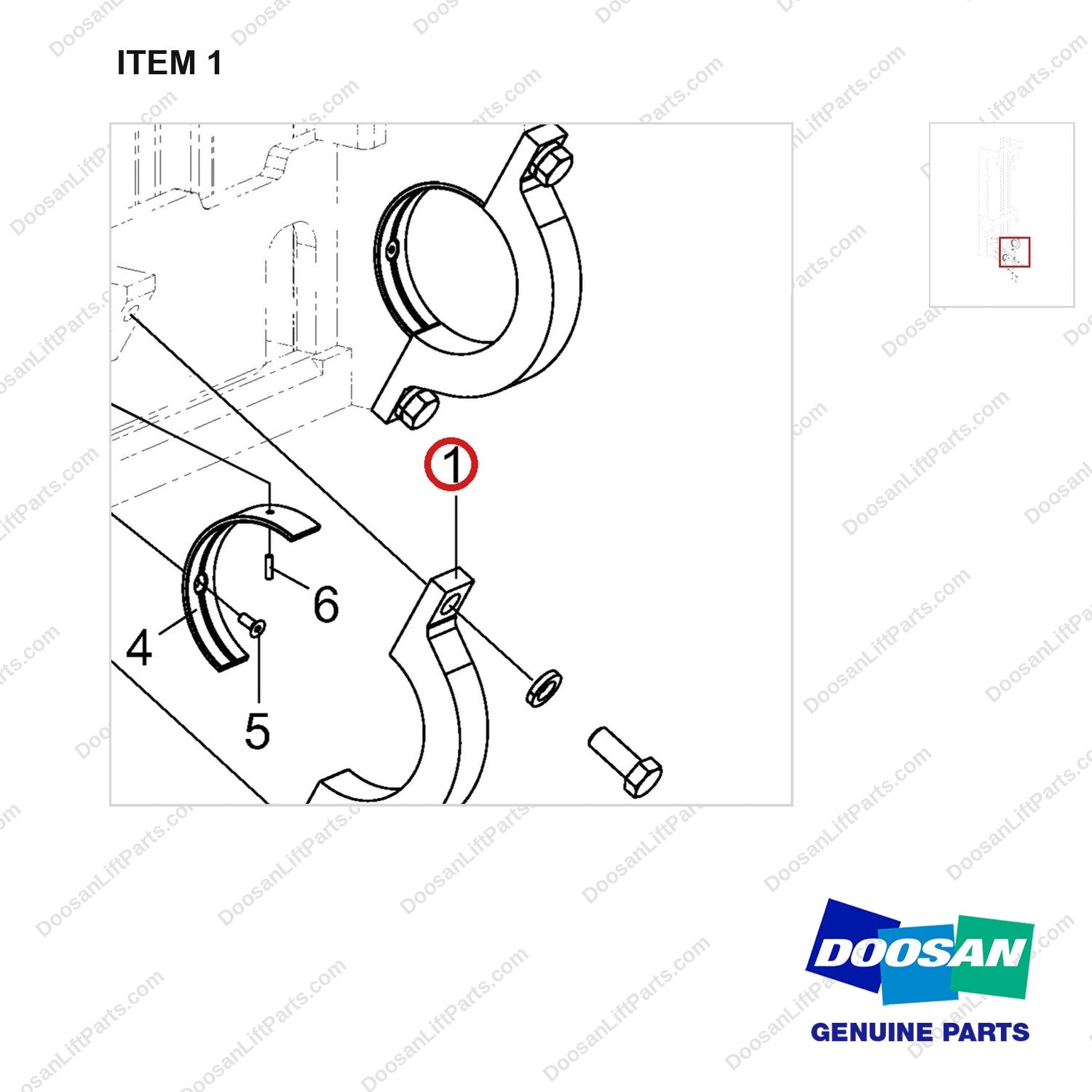 110910-02879 MOUNT GROUP;MAST - parts diagram, item 1 shown - genuine Doosan / Bobcat forklift part