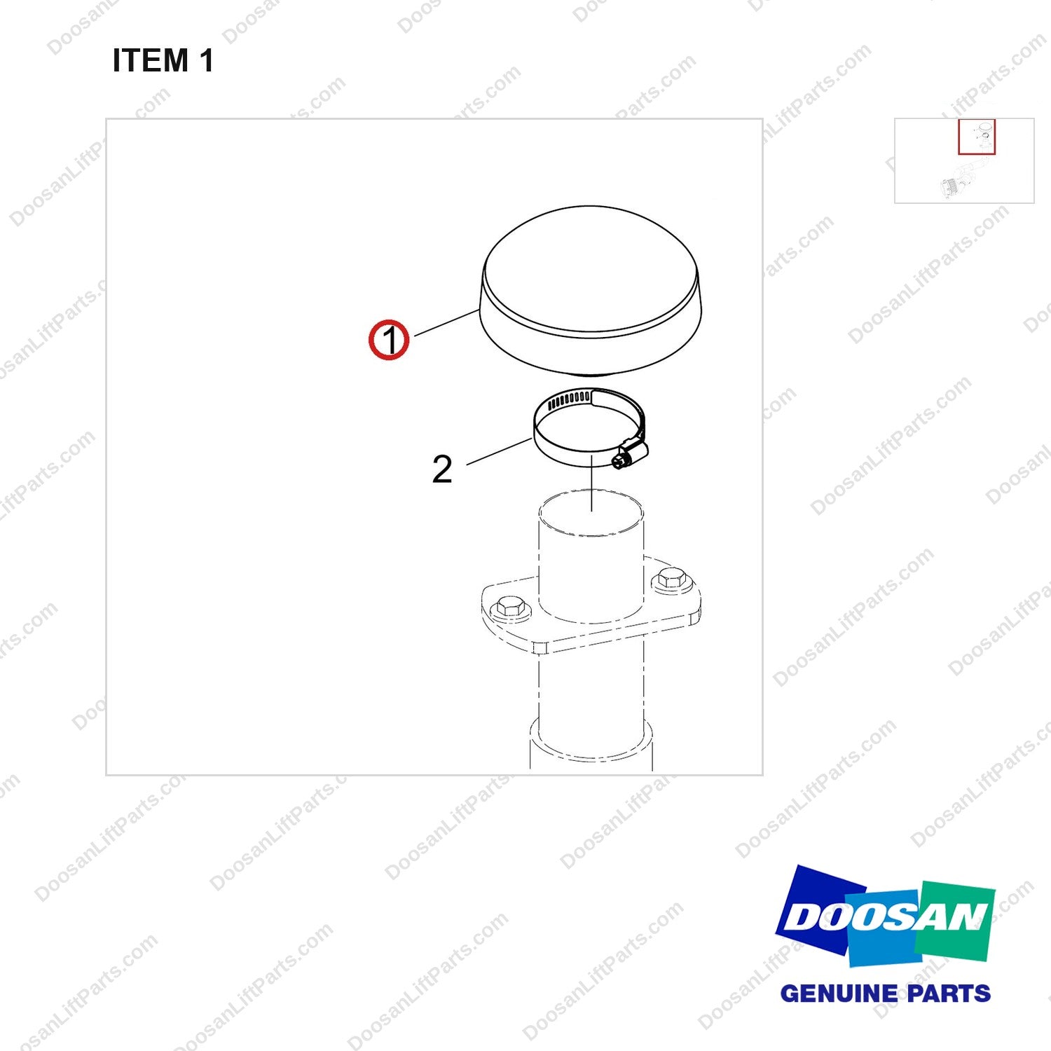 110910-02919 PRECLEANER GP;RAIN CAP - parts diagram, item 1 shown - genuine Doosan / Bobcat forklift part