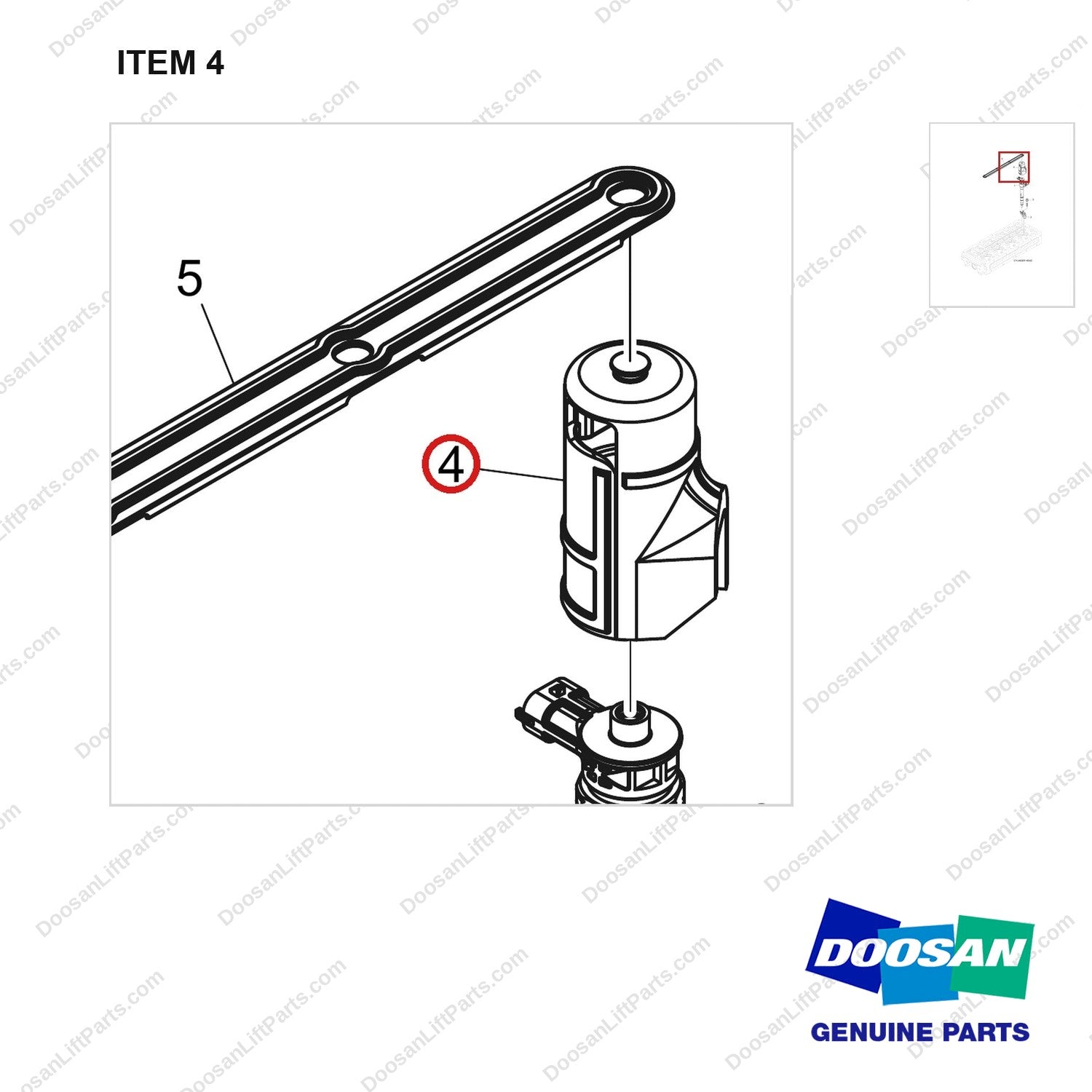 110910-02951 NOZZLE ASSY,INJECTION;DN03 - parts diagram, item 4 shown - genuine Doosan / Bobcat forklift part