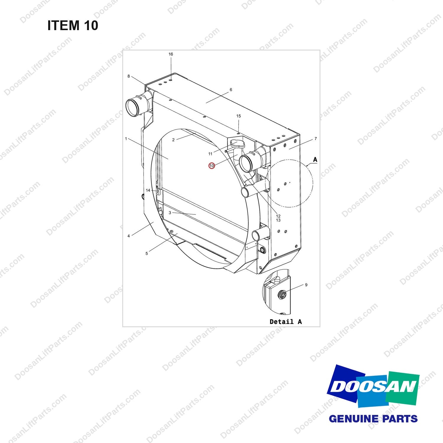 110911-00150 RADIATOR ASSY;D70S 3 T-4 INT COOLING MO - full parts diagram, item 10 marked - genuine Doosan / Bobcat forklift part