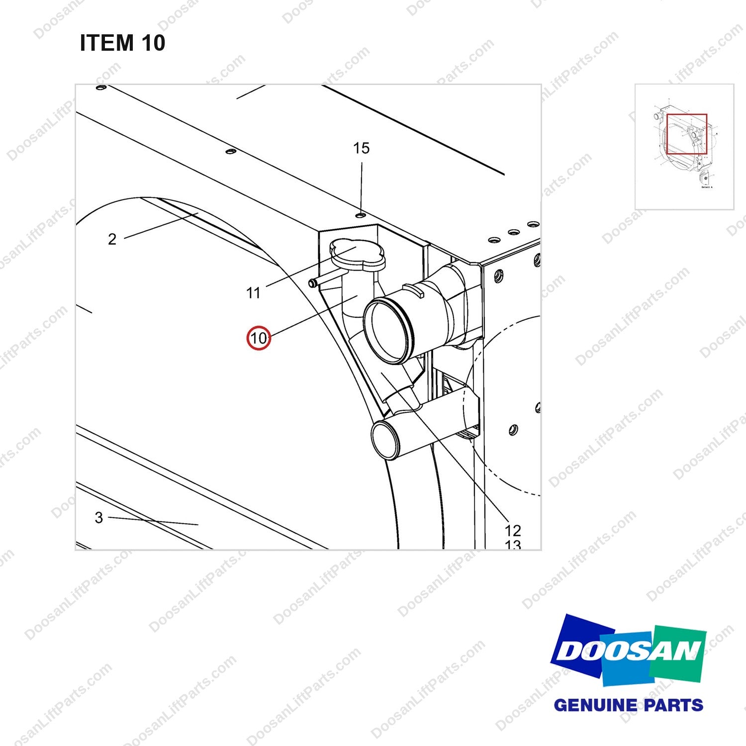 110911-00150 RADIATOR ASSY;D70S 3 T-4 INT COOLING MO - parts diagram, item 10 shown - genuine Doosan / Bobcat forklift part