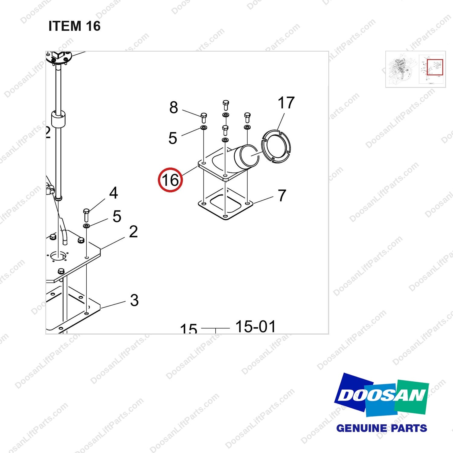 110911-00783 FUEL GP_SUB;D45S-9 FUEL UL DS TYPE - parts diagram, item 16 shown - genuine Doosan / Bobcat forklift part