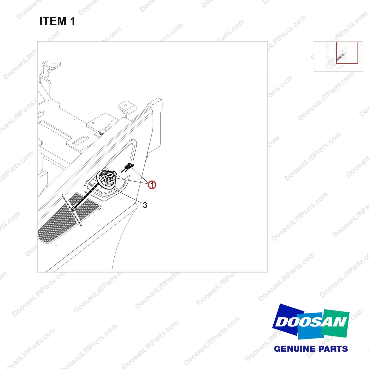 110911-00804 FUEL CAP;W/ KEY - parts diagram, item 1 shown - genuine Doosan / Bobcat forklift part