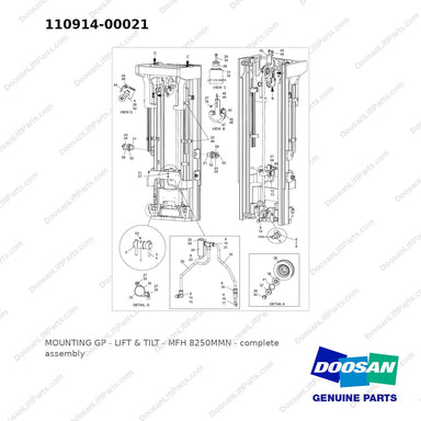 110914-00021 MOUNTING GP - LIFT & TILT - MFH 8250MMN - full parts diagram - genuine Doosan / Bobcat forklift part