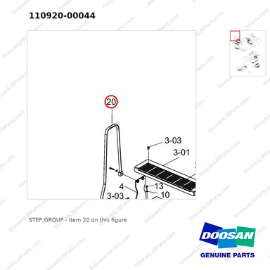 110920-00044 STEP;GROUP - parts diagram, item 20 shown - genuine Doosan / Bobcat forklift part
