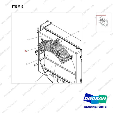 110921-04575 RADIATOR ASSY;G25E-5_GCT K2.5L - parts diagram, item 5 shown - genuine Doosan / Bobcat forklift part