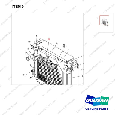 110921-04913 RADIATOR ASSY;COOLING MODULE_D30S-7 - parts diagram, item 9 shown - genuine Doosan / Bobcat forklift part