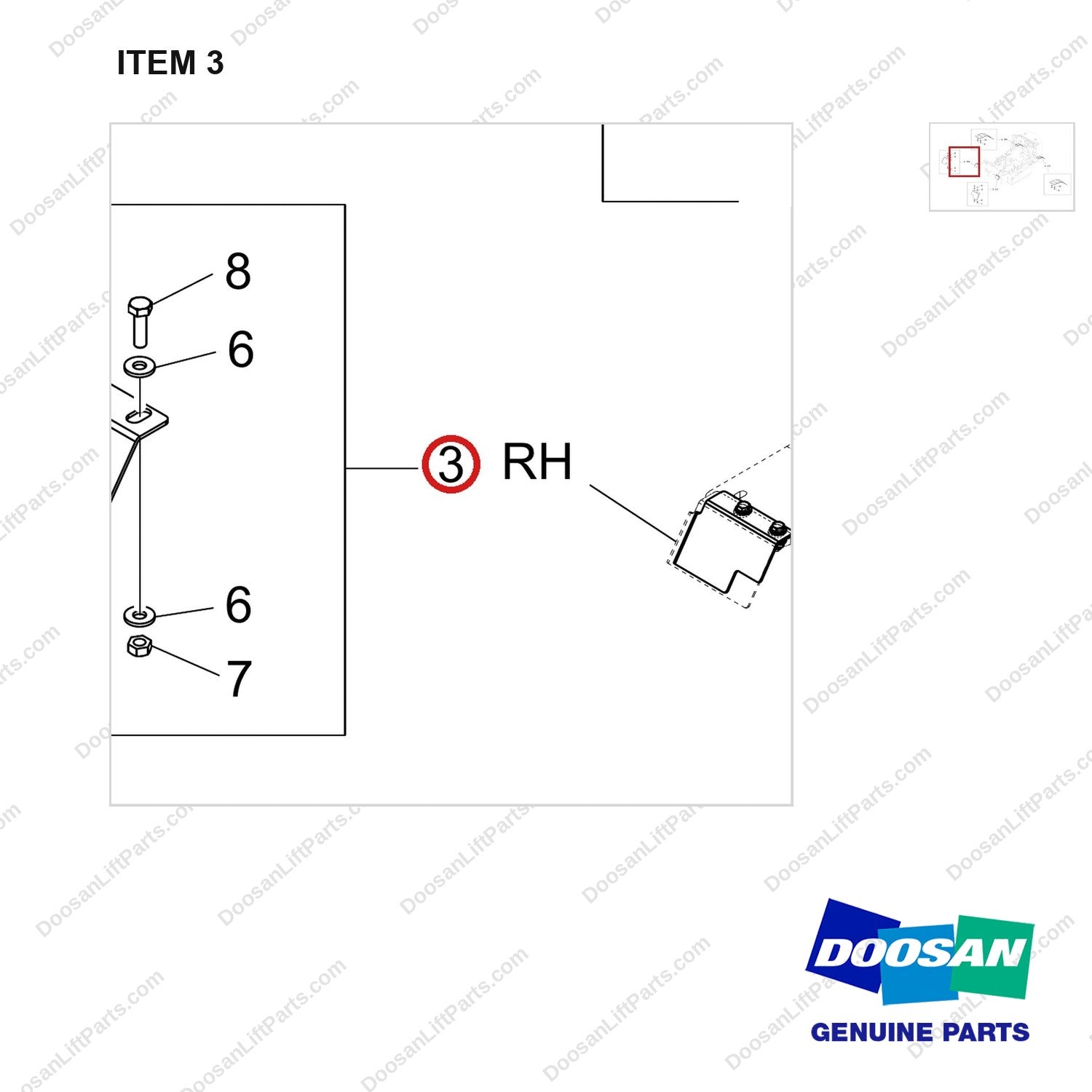 110921-05160 MUD GUARD - parts diagram, item 3 shown - genuine Doosan / Bobcat forklift part