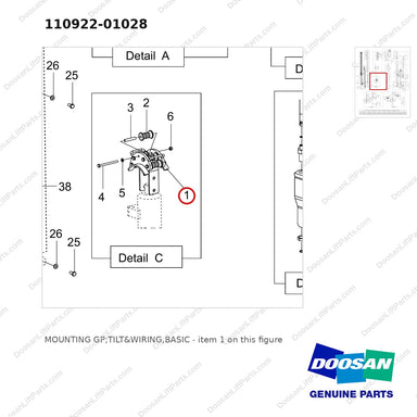 110922-01028 MOUNTING GP;TILT&WIRING,BASIC - parts diagram, item 1 shown - genuine Doosan / Bobcat forklift part