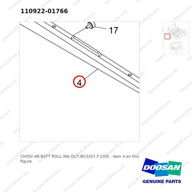 110922-01766 CH/OV AR;BATT ROLL IN& OUT,BC32S7,F-CON - parts diagram, item 4 shown - genuine Doosan / Bobcat forklift part