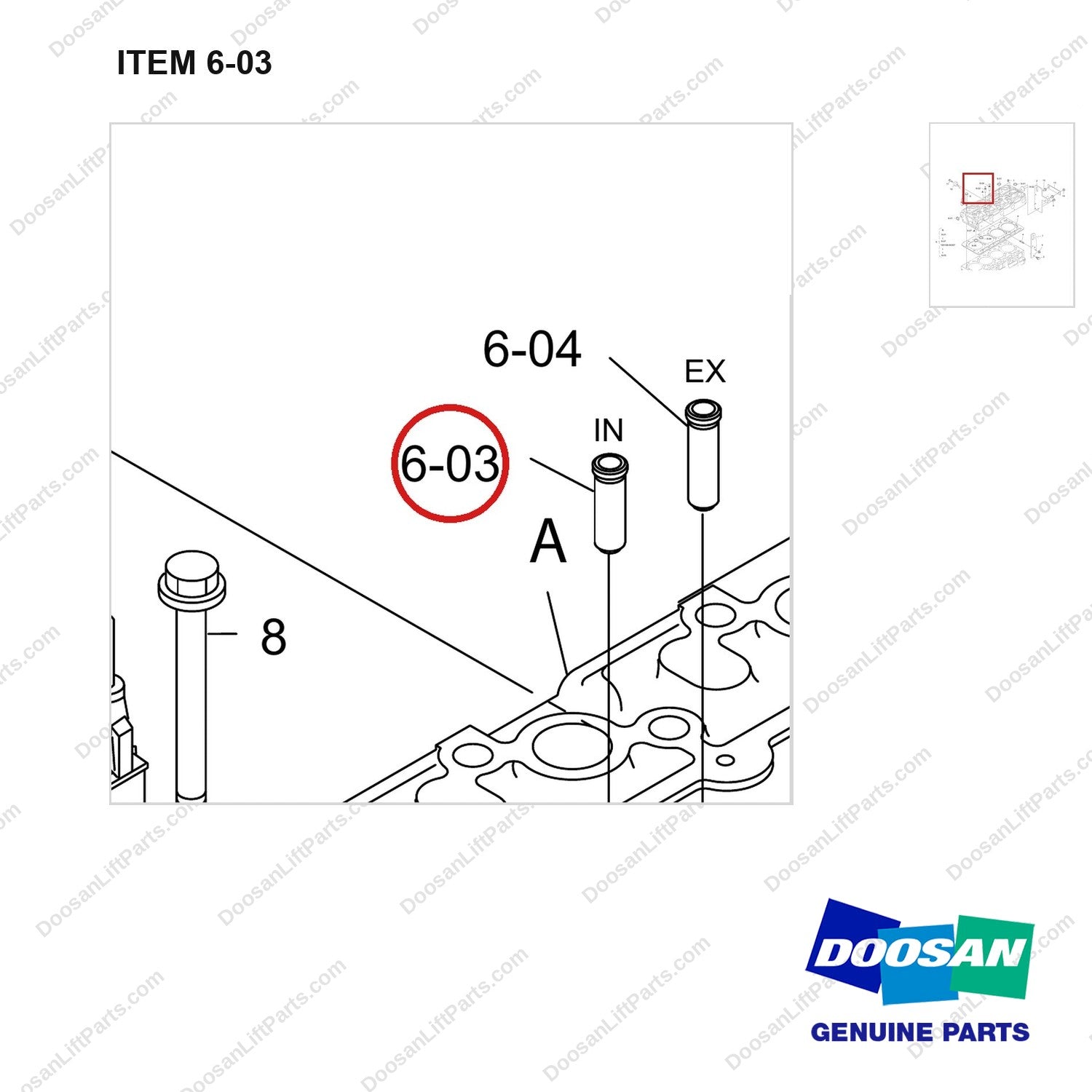 110922-01928 CYLINDER HEAD GP - parts diagram, item 6-03 shown - genuine Doosan / Bobcat forklift part