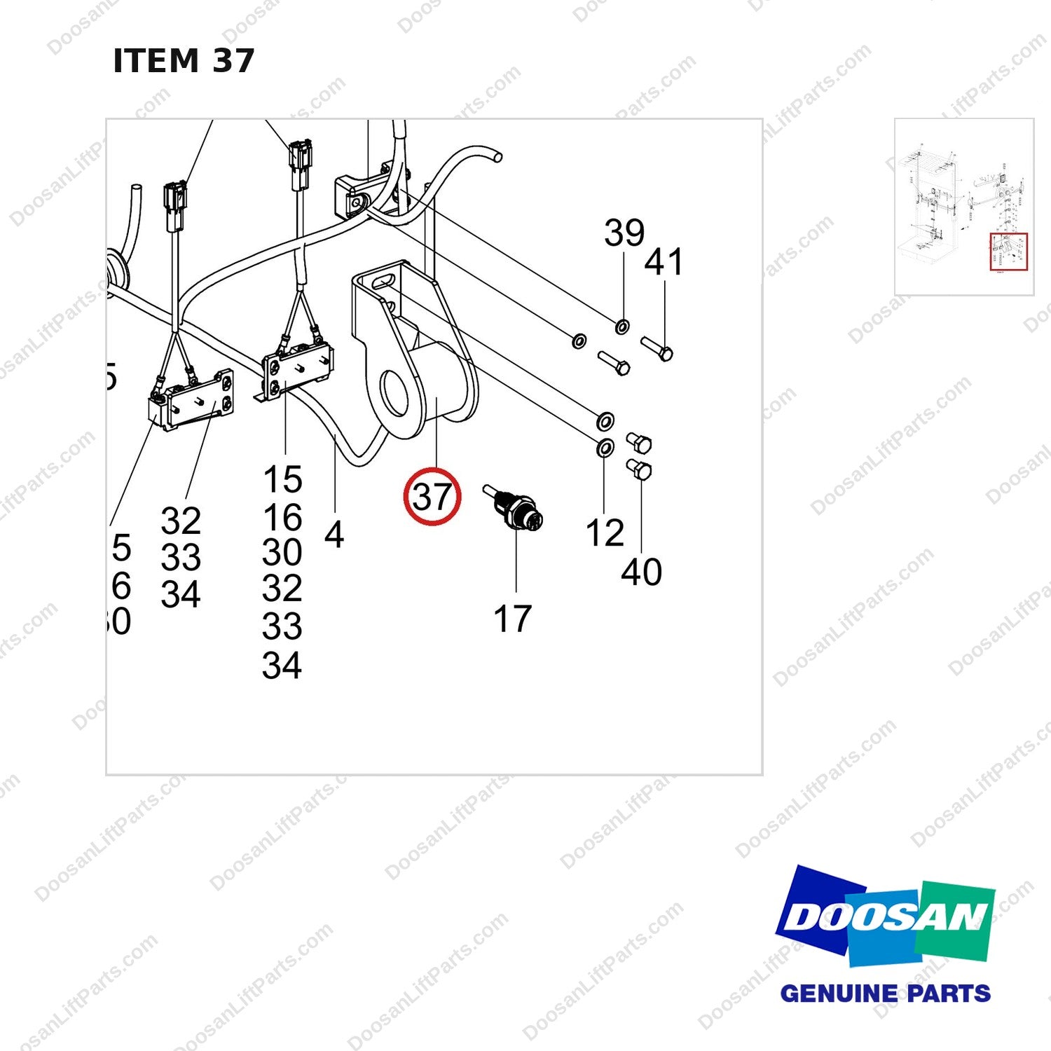110922-01962 WIRING GP_PFG MAPPING WIRING;ELECTRIC PARTS - parts diagram, item 37 shown - genuine Doosan / Bobcat forklift part