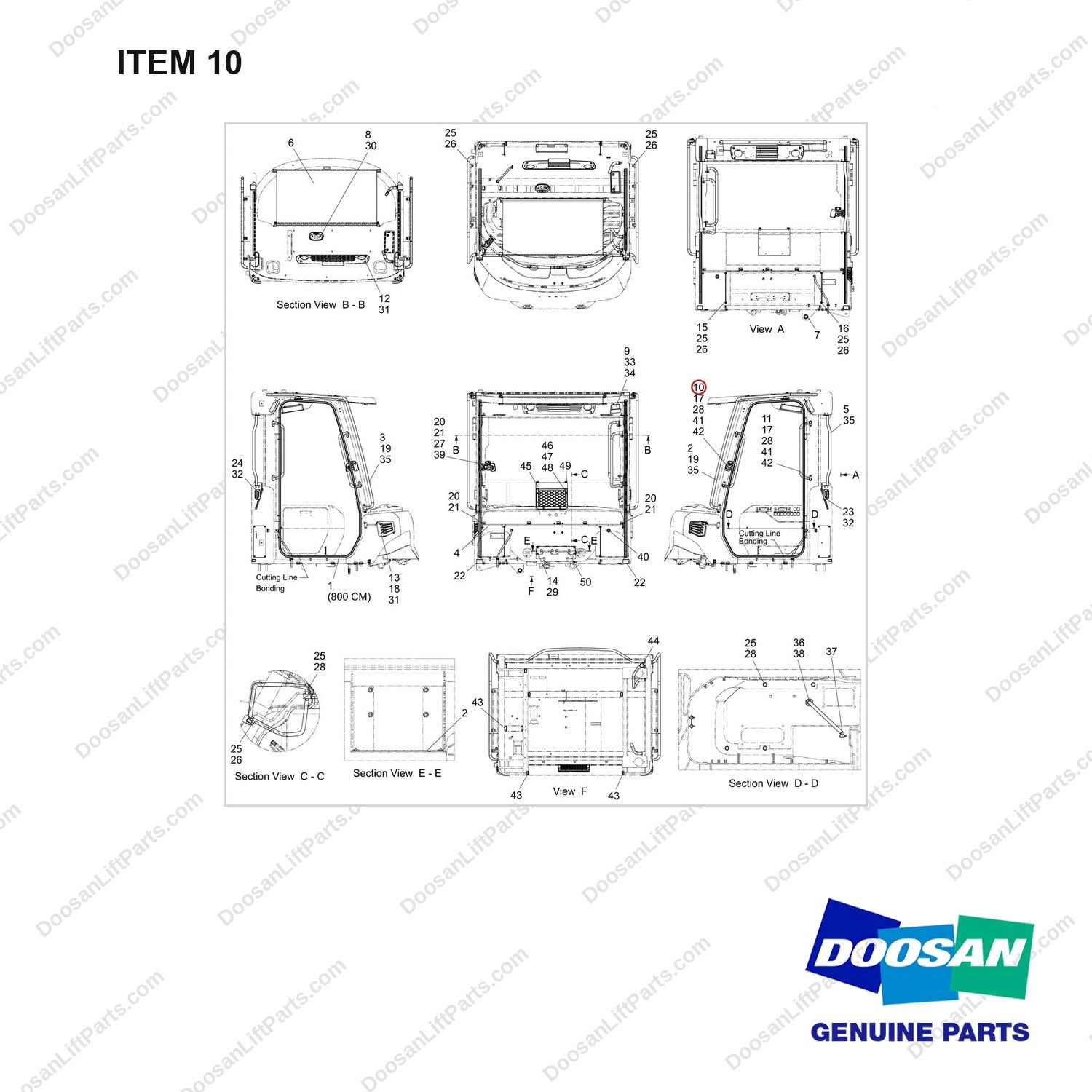 110925-00816 MOUNT GROUP;CABIN,16TON - full parts diagram, item 10 marked - genuine Doosan / Bobcat forklift part