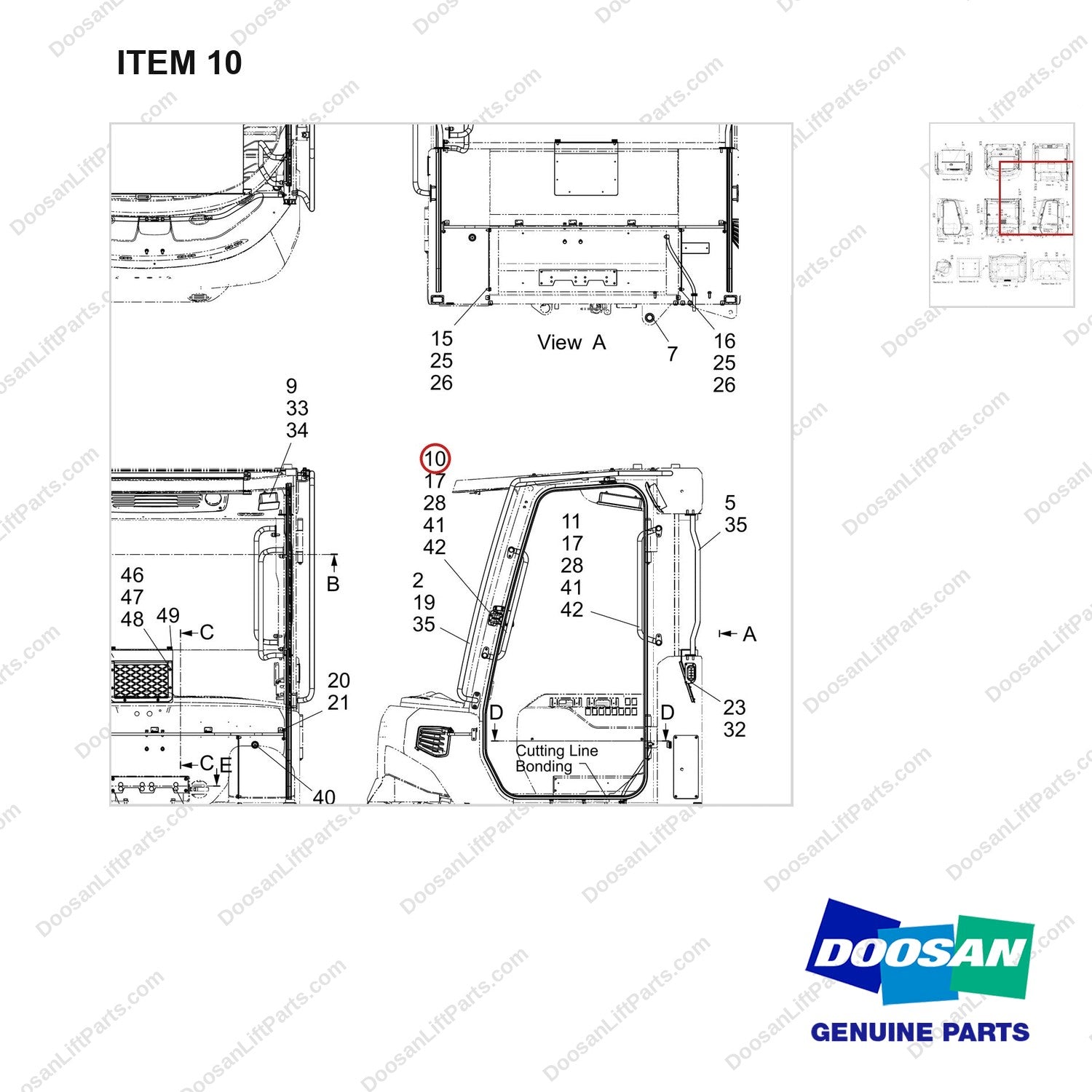 110925-00816 MOUNT GROUP;CABIN,16TON - parts diagram, item 10 shown - genuine Doosan / Bobcat forklift part