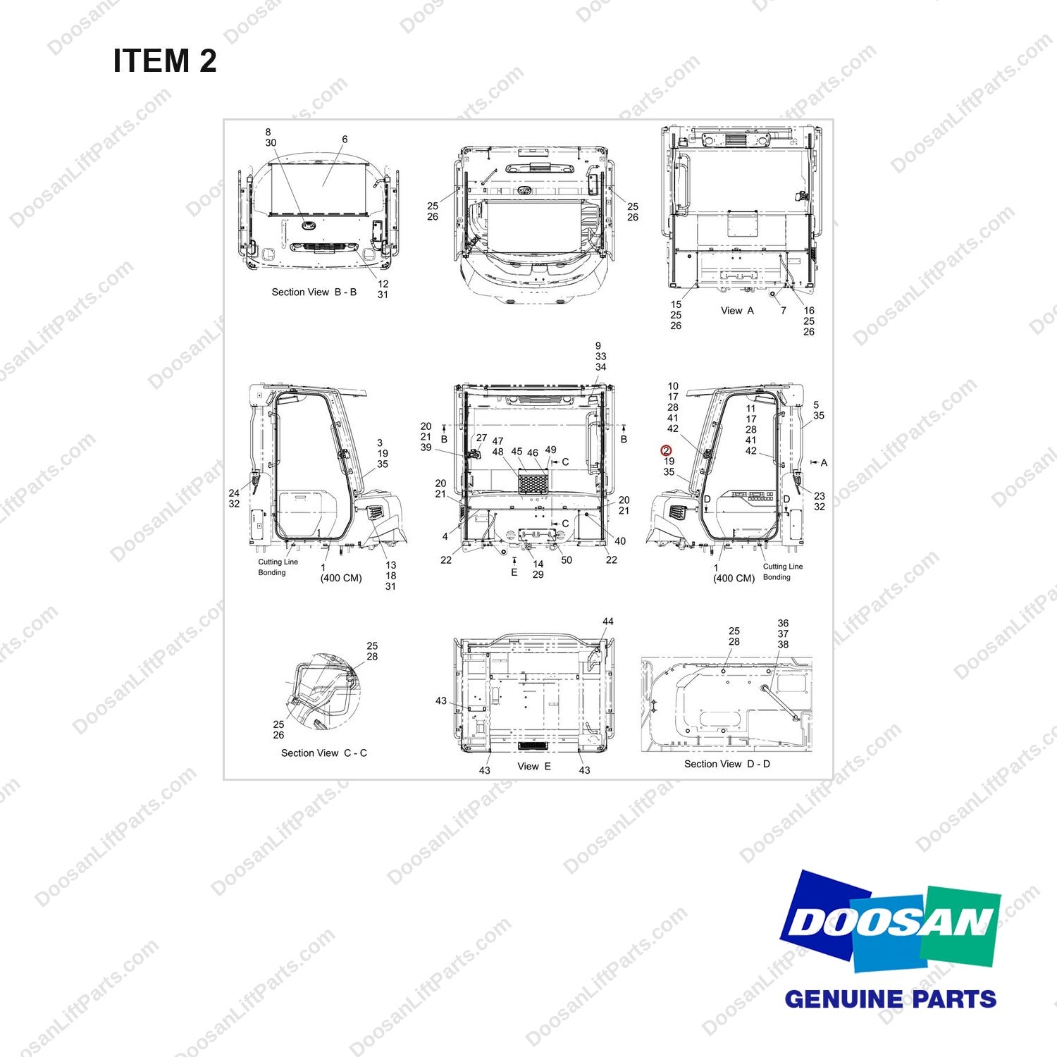 110925-00821 MOUNT GROUP;16TON,BOBCAT - full parts diagram, item 2 marked - genuine Doosan / Bobcat forklift part