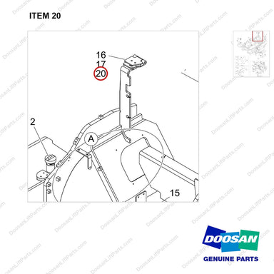 110927-00912 FRAME GP;55KW,UL DS,LIFT EYE,F/S - parts diagram, item 20 shown - genuine Doosan / Bobcat forklift part