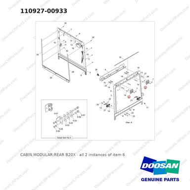 110927-00933 CABIN,MODULAR;REAR B20X - full parts diagram, item 6 marked - genuine Doosan / Bobcat forklift part