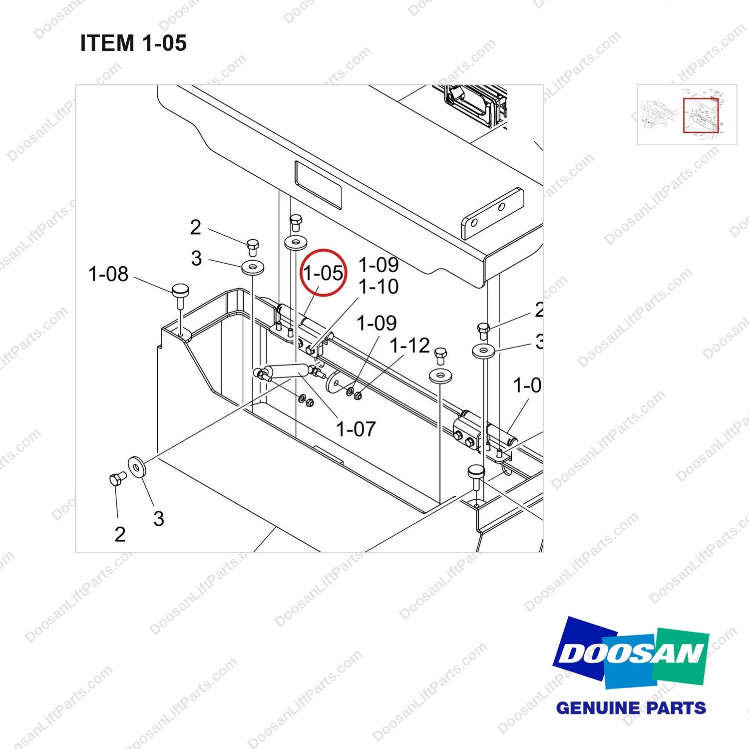 110927-00976 BOX ASSY,TOOL;GROUP,BOBCAT - parts diagram, item 1-05 shown - genuine Doosan / Bobcat forklift part