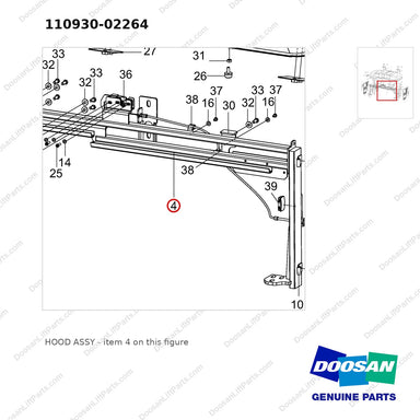 110930-02264 HOOD ASSY - parts diagram, item 4 shown - genuine Doosan / Bobcat forklift part